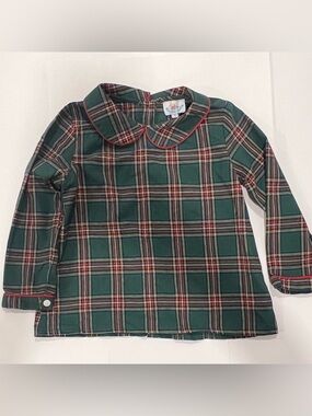 Busy Bee Smocks! Classic Green Plaid Peter Pan Collar Top - Kids